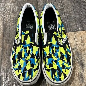 Vans Kids Shark Print Slip-On Sneakers - Black, Blue, Yellow